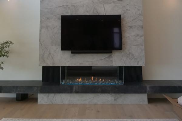 Gas Fireplace Install linear modern rocks 2025 - Fireplace Gallery